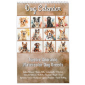 Calendrier Twelve Adorable Watercolor Dog Breeds Calendar (Protection)