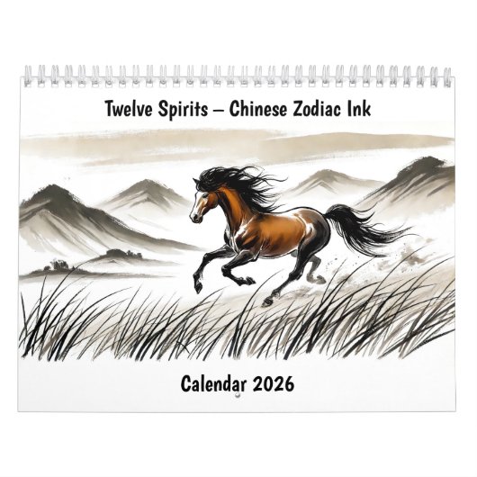 Calendrier Twelve Spirits – Chinese Zodiac Ink Calendar 2026 (Protection)