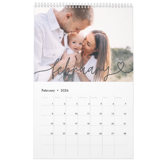 Calendrier Typographie de script girly moderne minimum multi (Feb 2026)