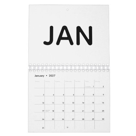 Calendrier Typographie Gras Noir et Blanc Simple (Jan 2027)