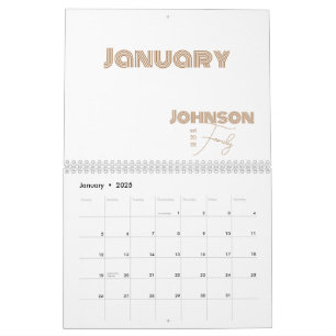 Calendrier Typographie minimale Nom de famille