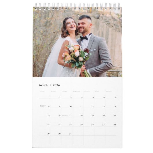 Calendrier Typographie moderne personnalisation MARIAGE photo (Mar 2026)
