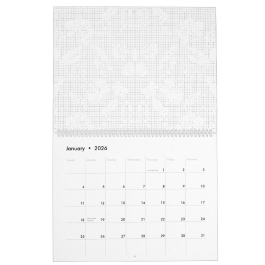 Calendrier Un arrière - plan blanc avec un arrangement ludiqu (Jan 2026)