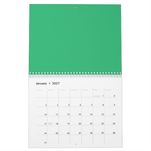 Calendrier un arrière - plan vert avec une bordure blanche (Jan 2027)