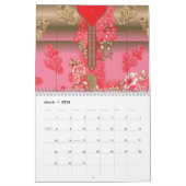 Calendrier un design d'arrière - plan rose et or avec un roug (Mar 2026)