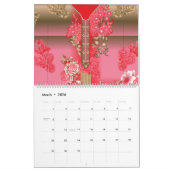 Calendrier un design d'arrière - plan rose et or avec un roug (Mar 2026)