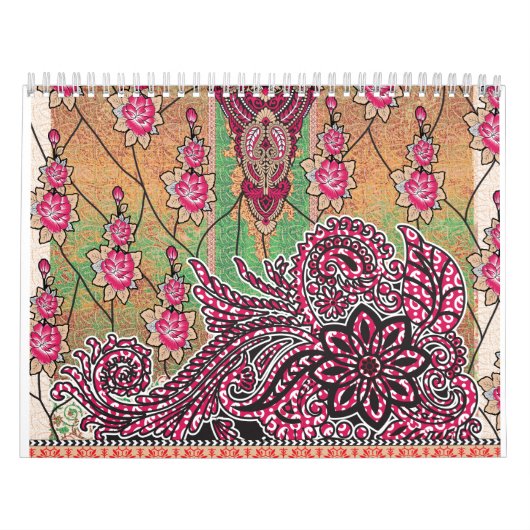 Calendrier un design d'un motif paisley rose et marron (Protection)