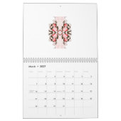 Calendrier un design floral rouge et blanc sur fond blanc (Mar 2027)