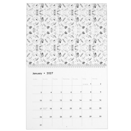 Calendrier Un design monochromatique présentant une multitude (Jan 2027)