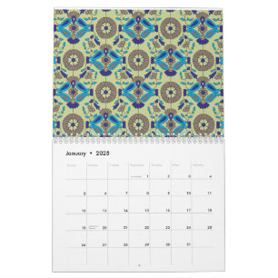 Calendrier Un design textile symétrique, bleu ou