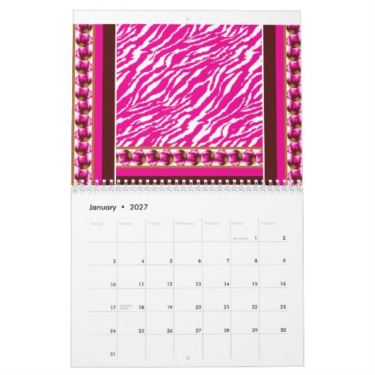 Calendrier Un doux motif de fleurs rose et blanche, avec grâc (Jan 2027)