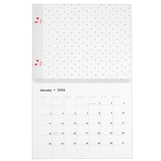 Calendrier Un ensemble complexe de design floral noir et blan (Jan 2026)