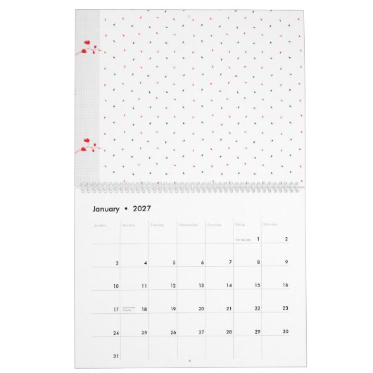 Calendrier Un ensemble complexe de design floral noir et blan (Jan 2027)