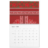 Calendrier un motif à croix avec fleurs rouges et vignes (Mar 2026)