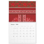 Calendrier un motif à croix avec fleurs rouges et vignes (Feb 2026)