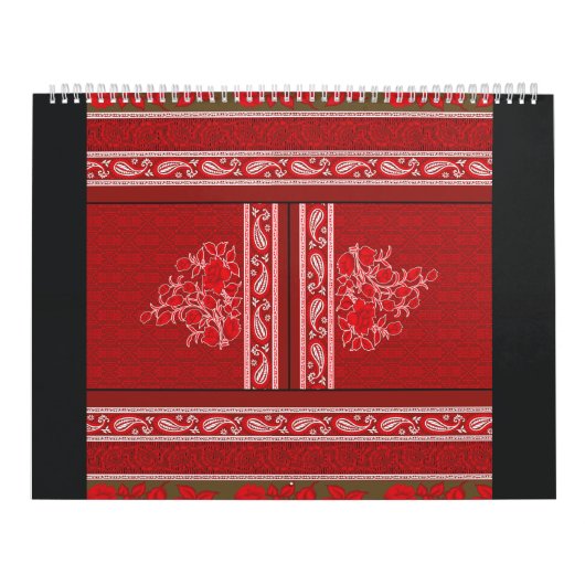 Calendrier un motif à croix avec fleurs rouges et vignes (Protection)