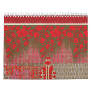 Calendrier un motif à croix avec fleurs rouges et vignes