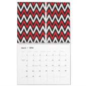 Calendrier un motif en zigzag rouge et noir sur fond blanc (Mar 2026)