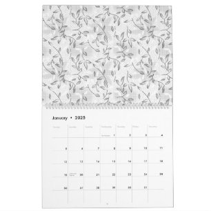 Calendrier Un motif floral noir et blanc raffiné, surligné