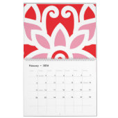 Calendrier un motif rouge et blanc avec une fleur (Feb 2026)