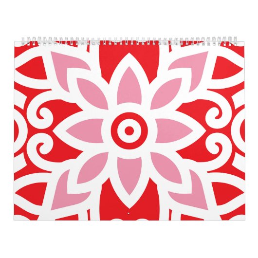Calendrier un motif rouge et blanc avec une fleur (Protection)