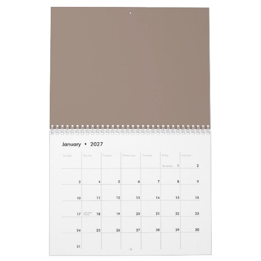 Calendrier un mur marron avec une horloge (Jan 2027)