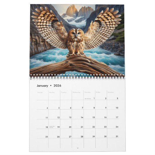 Calendrier Une année avec la Chouette Tawny 20XX (Jan 2026)