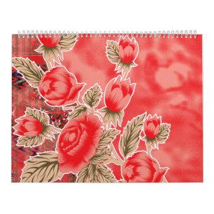 Calendrier une écharpe rouge avec des fleurs dessus