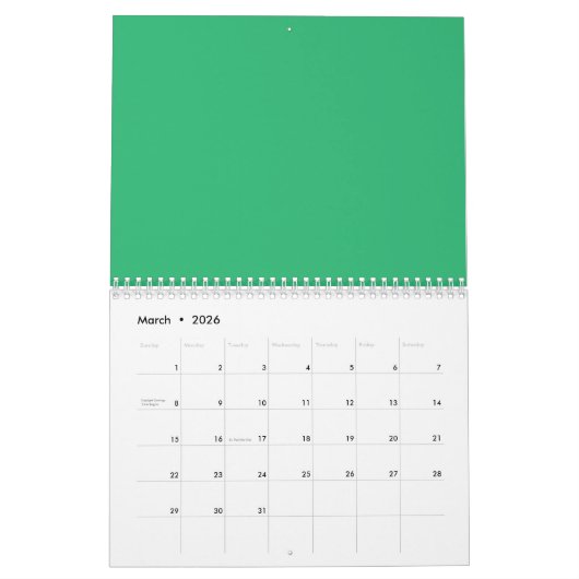 Calendrier Une feuille verte vif avec des veines proéminentes (Mar 2026)