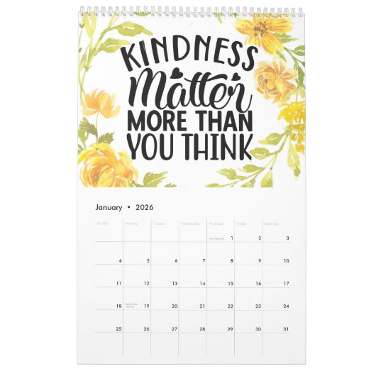 Calendrier Une pensée positive uniquement (Jan 2026)