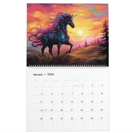 Calendrier Unicorn Dreams enchanté (Jan 2026)