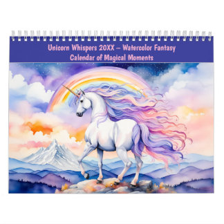 Calendrier Unicorn Whispers 2026 – Watercolor Fantasy Calenda
