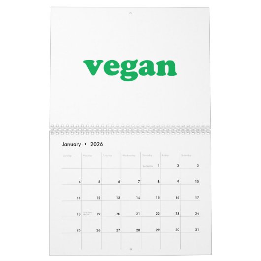 Calendrier Végétal blanc et vert typographie moderne (Jan 2026)