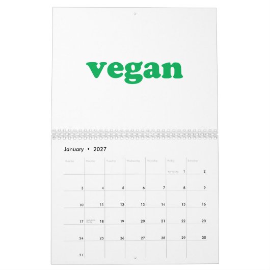 Calendrier Végétal blanc et vert typographie moderne (Jan 2027)