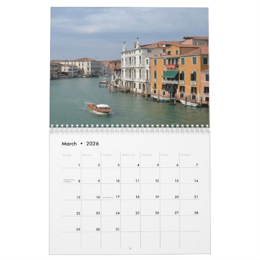 Calendrier Venise Italie 2026 (Mar 2026)