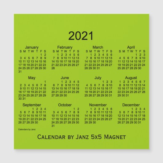 Calendrier vert jaune 2021 par Janz 5x5 Magnet (Devant)