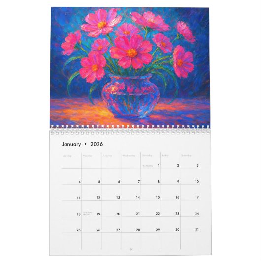 Calendrier Vibrant Impressionist Floral (Jan 2026)