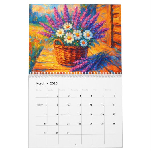 Calendrier Vibrant Impressionist Floral (Mar 2026)