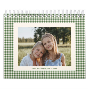 Calendrier Vichy Vert à Carreaux Personnalisé Photo Famille F