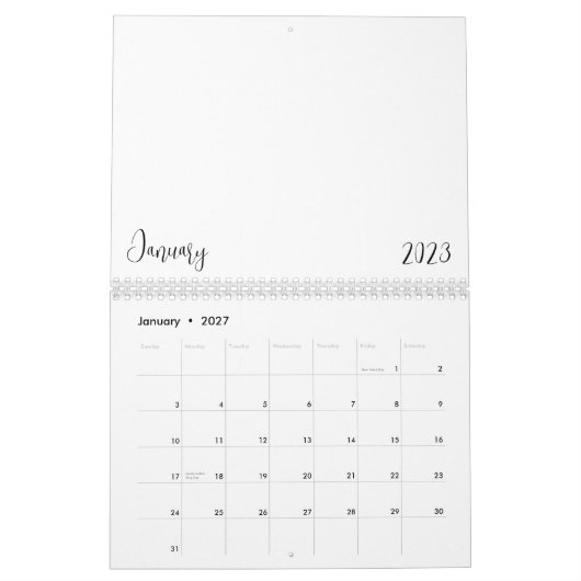 Calendrier vide 2023 avec texte (Jan 2027)