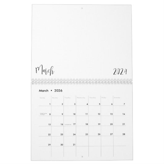 Calendrier vide 2024 avec texte (Mar 2026)