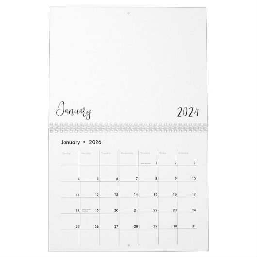 Calendrier vide 2024 avec texte (Jan 2026)