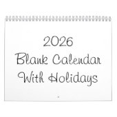 Calendrier Vide 2026 Avec Vacances (Protection)