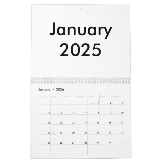Calendrier vierge 2025 Avec Mois (Jan 2026)