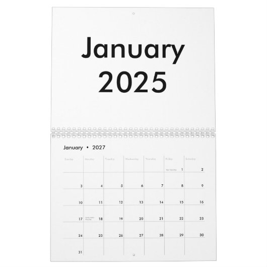 Calendrier vierge 2025 Avec Mois (Jan 2027)
