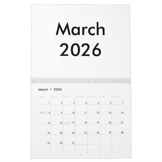 Calendrier vierge 2026 Avec Mois (Mar 2026)