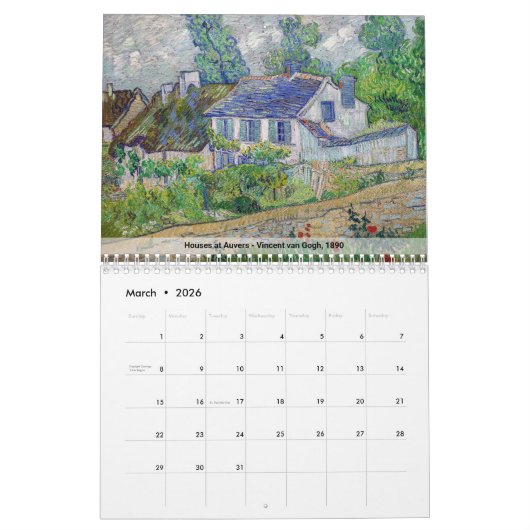Calendrier Vincent van Gogh à Auvers-sur-Oise (Mar 2026)
