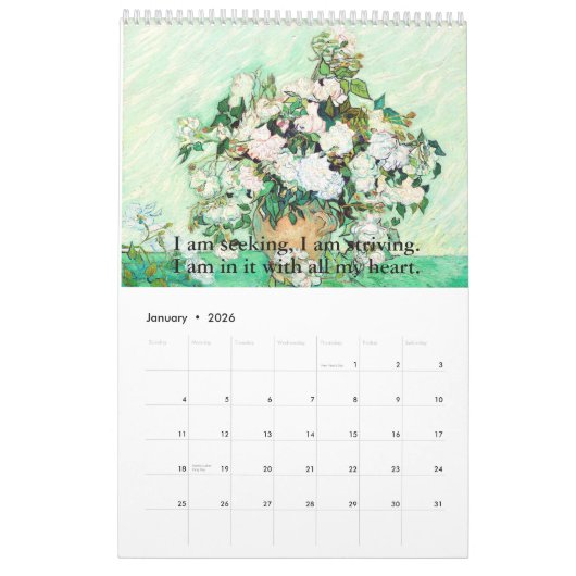 Calendrier Vincent Van Gogh Art & Citations (Jan 2026)