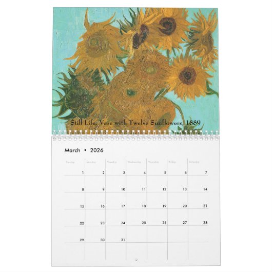 Calendrier Vincent van Gogh Fleurs, Post impressionnisme Art (Mar 2026)