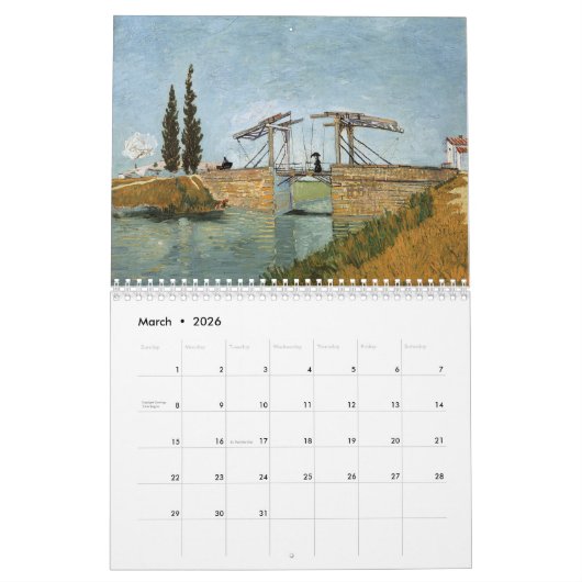 Calendrier Vincent Van Gogh Paintings (Mar 2026)